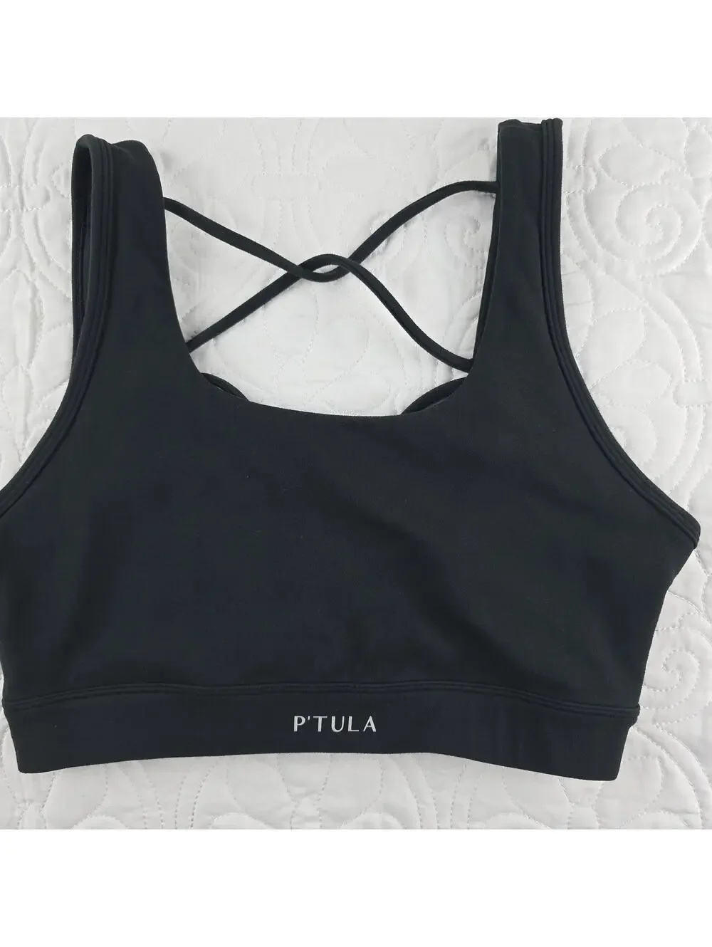 P’TULA Black Strappy Back Longline Sports Bra Activewear Yoga Top Size M